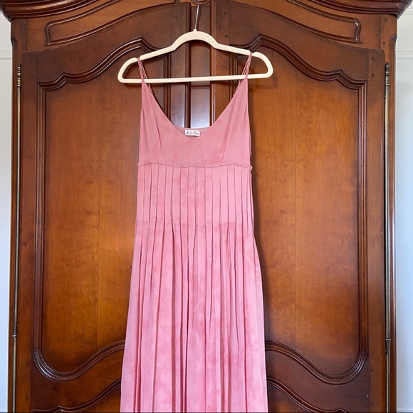 LoveShackFancy Silk Maxi Dress Pink Tie Dye Empire Pleated Bust | Size 4 - Picture 3 of 16